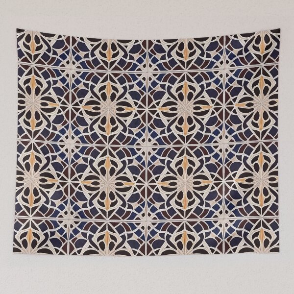 Item preview, Retro Tile Pattern Dark Garnet Red and Dark Blue With Orange and Beige designed and sold by RetroTile.