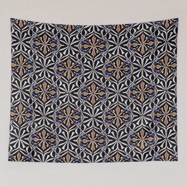 Item preview, Retro Tile Pattern Black and White with Orange and Blue Details designed and sold by RetroTile.