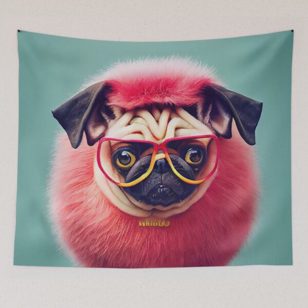 Item preview, Brillie, the cool hipster pug with designer glasses and faux fur designed and sold by Pixelboys.