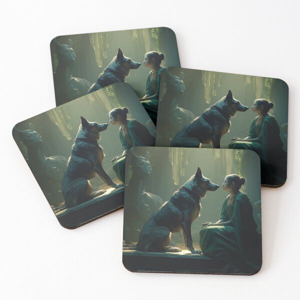 Item preview, "Moonlit Guardian in Castle Ruins, Wolfhound Companion, Green Filtered Moonlight, Mysterious Fantasy Art, High-Quality UHD Resolution  " designed and sold by stateofhuman.