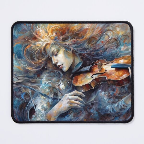 Item preview, Dreamlike Oil Painting of Beautiful Woman Playing Violin, Swirling Vortexes & Aquamarine Hues, Serene Music Art designed and sold by stateofhuman.