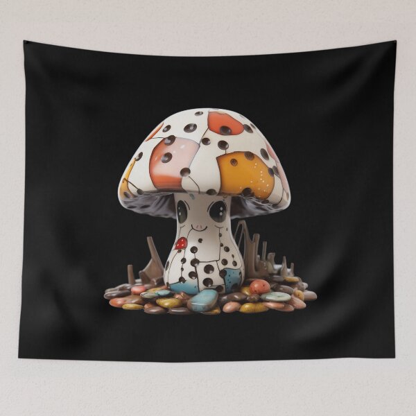 Item preview, Glazed Pottery Porcelain & Gemstone Mushroom Doll  designed and sold by TVBArchive.