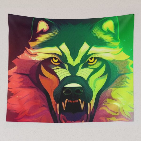 Item preview, Rainbow Howl: A Colorful Wolf Amidst Flowers designed and sold by MagnifiqueMind.