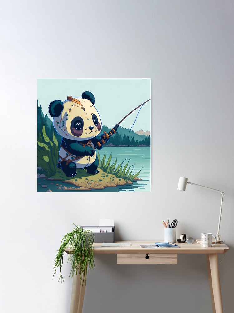 Cute Panda Bear Fishing| Whimsical Riverbank Adventure| Bear T-shirt| Bear  Design | Poster