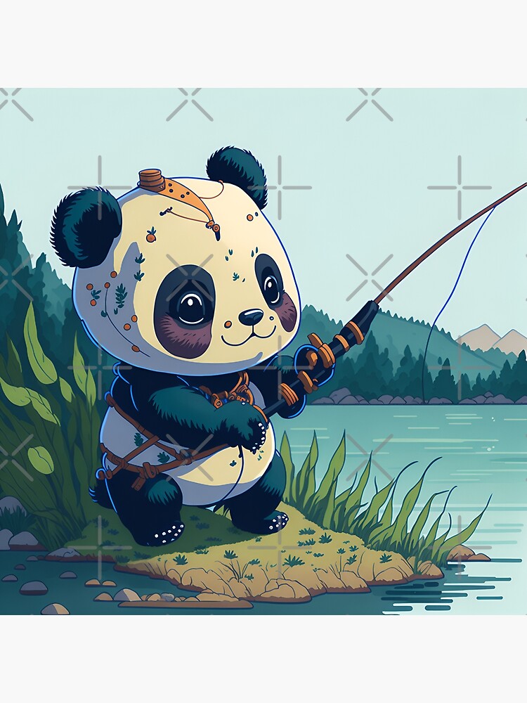 Red Panda Fishing In A Stream Ink Illustration 3 Art Print by BearBrush  Studios - Fy