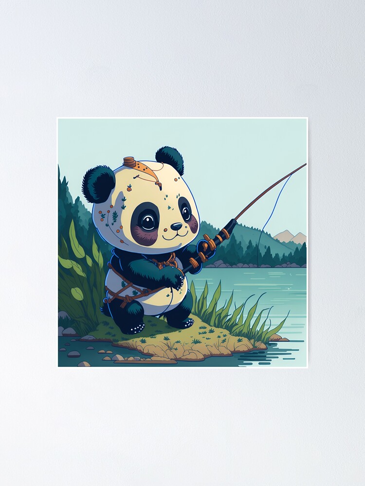 Red Panda Fishing In A Stream Ink Illustration 3 Art Print by