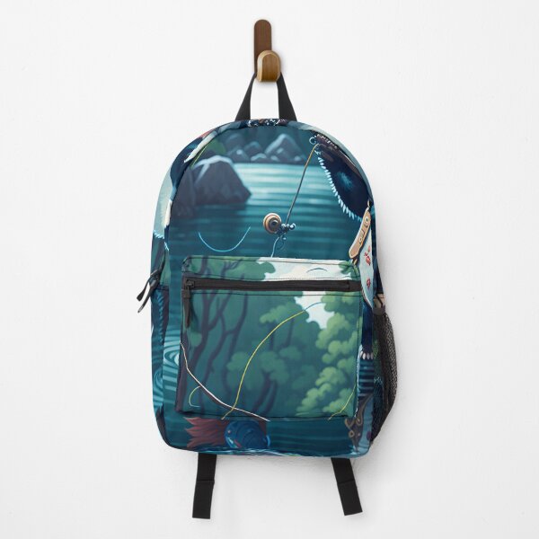 Vista previa del artículo con la obra «Vista isométrica de la orilla del río | Pesca de panda de estilo retro», diseñado y vendido por RedArtG09.