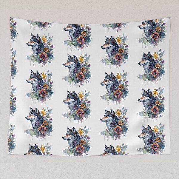 Item preview, Colorful Wolf With Flowers designed and sold by jkrphoto.
