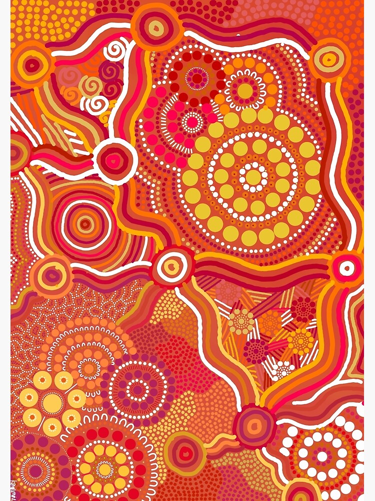 BODY LINE ABORIGINE ART KNIT TOP　ameri Aboriginal Inspired Fiery Lava Flow Artistic T-shirt
