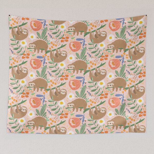 Item preview, Playful Sloths with Floral Pattern by Suki McMaster designed and sold by Suki McMaster.