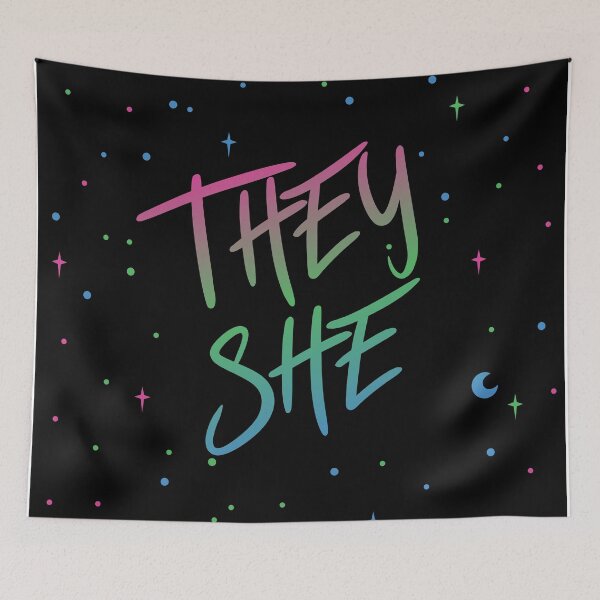 Item preview, Poly Flag Stars They/She Pronouns designed and sold by MoonMint.