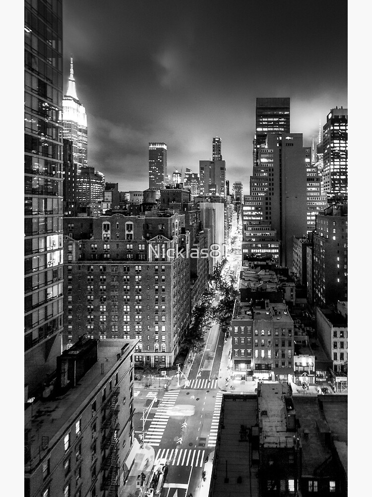 New York City At Night From The Rooftops - Black & White Poster