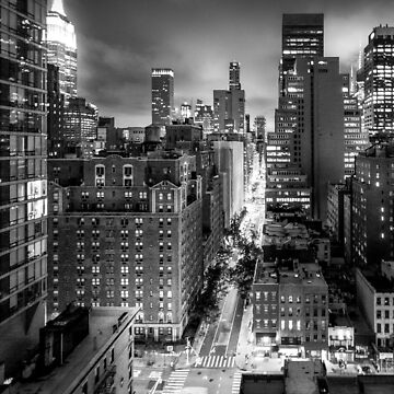 New York City At Night From The Rooftops - Black & White Poster