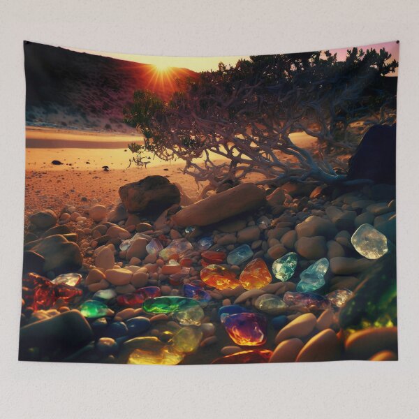 Item preview, Otherworldly beach and seascape with gemstones designed and sold by Art by Lilia.