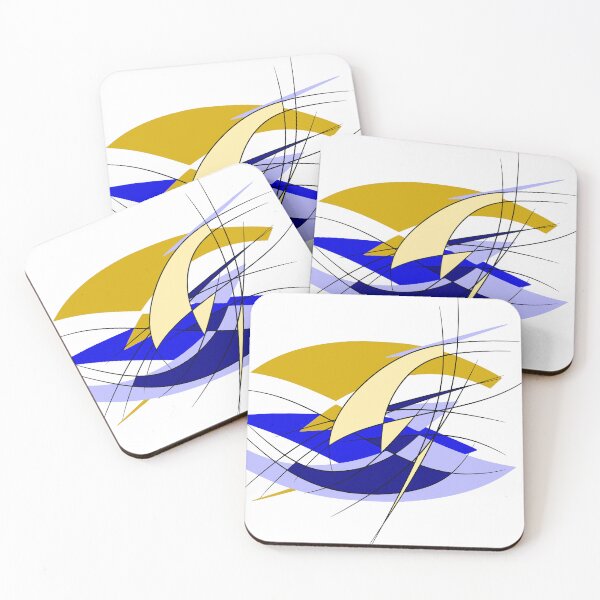 Item preview, Abstract artwork - summer, ship, ocean, waves - blue and gold designed and sold by bunterkunt.