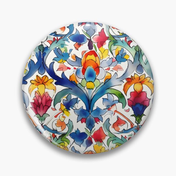 Item preview, Talavera Boho Geometric Watercolor Azulejo Pattern in Blue Red and Yellow designed and sold by ClairesPatterns.