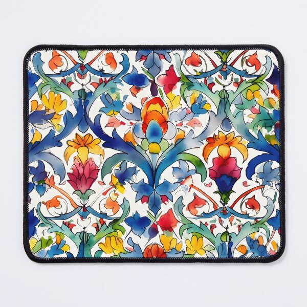 Item preview, Talavera Boho Geometric Watercolor Azulejo Pattern in Blue Red and Yellow designed and sold by ClairesPatterns.