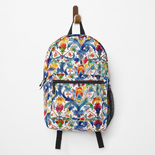 Item preview, Talavera Boho Geometric Watercolor Azulejo Pattern in Blue Red and Yellow designed and sold by ClairesPatterns.