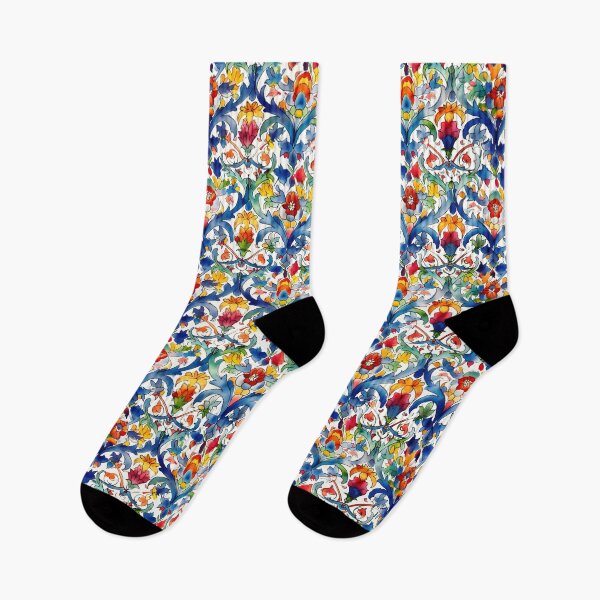 Item preview, Talavera Boho Geometric Watercolor Azulejo Pattern in Blue Red and Yellow designed and sold by ClairesPatterns.