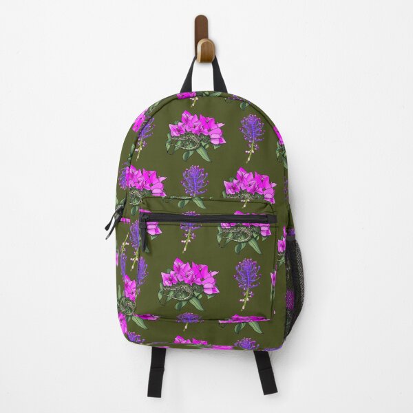 Item preview, Wall lizard on bougainvillea pattern, khaki designed and sold by Naty Design Prague.