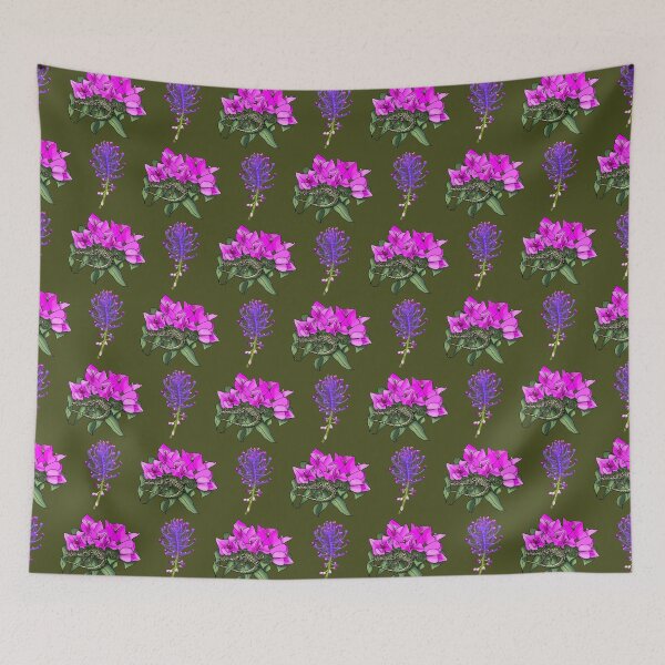Item preview, Wall lizard on bougainvillea pattern, khaki designed and sold by Naty Design Prague.