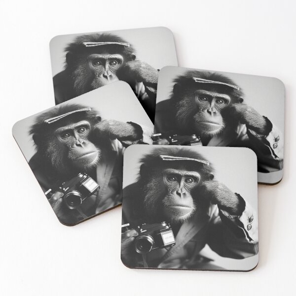 Item preview, Monkey Black and White Chimpanzee Funny Cute Photography Animal Humor Human BW designed and sold by Univers Noir et Blanc.