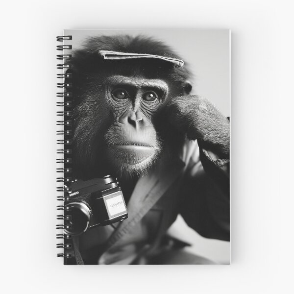 Item preview, Monkey Black and White Chimpanzee Funny Cute Photography Animal Humor Human BW designed and sold by Univers Noir et Blanc.