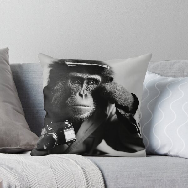 Item preview, Monkey Black and White Chimpanzee Funny Cute Photography Animal Humor Human BW designed and sold by Univers Noir et Blanc.