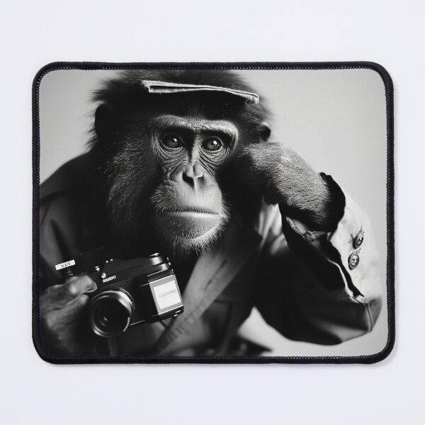 Item preview, Monkey Black and White Chimpanzee Funny Cute Photography Animal Humor Human BW designed and sold by Univers Noir et Blanc.