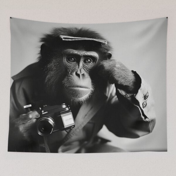 Artikelvorschau, Affe Schwarzweiß Schimpanse Lustig Niedlich Fotografie Tier Humor Mensch BW entworfen und verkauft von Univers Noir et Blanc.