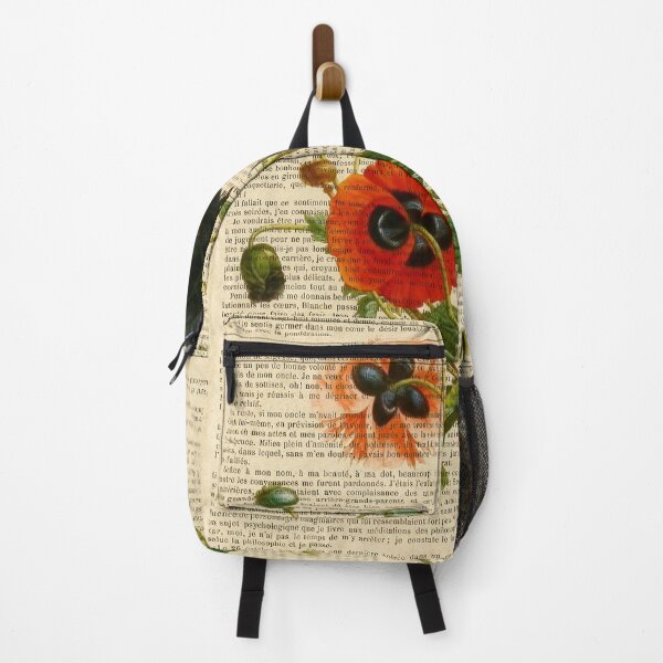 Item preview, Botanical print, on old book page - colorful poppies designed and sold by Art by Lilia.