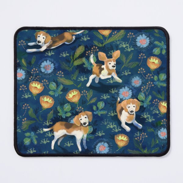 Item preview, Beagle and flowers on dark blue designed and sold by Mary Jane Lange.
