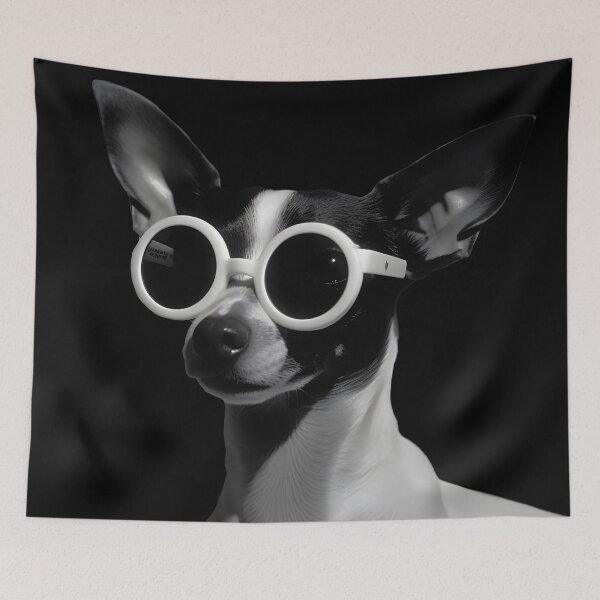 Item preview, Small Dog Funny Humor Sunglasses Black and White Animal Portrait Cute female dog BW designed and sold by Univers Noir et Blanc.