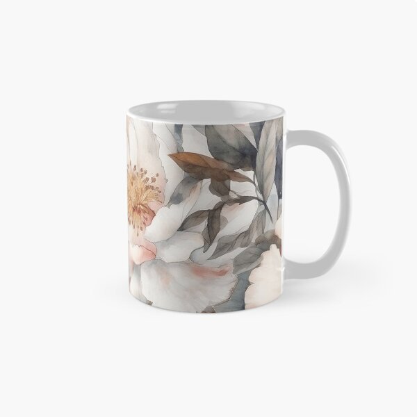 Item preview, Peony Flower Pattern Watercolor Alex Maleev Style White and Grey designed and sold by Japanattis.