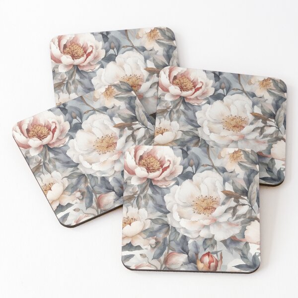 Item preview, Peony Flower Pattern Watercolor Alex Maleev Style White and Grey designed and sold by Japanattis.