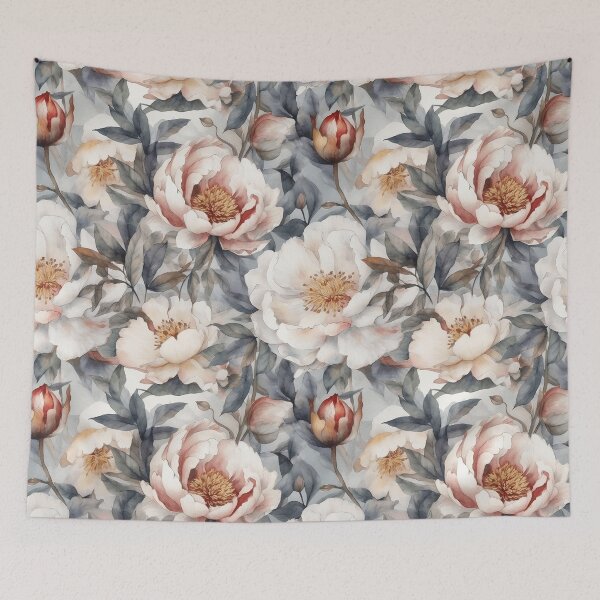 Item preview, Peony Flower Pattern Watercolor Alex Maleev Style White and Grey designed and sold by Japanattis.