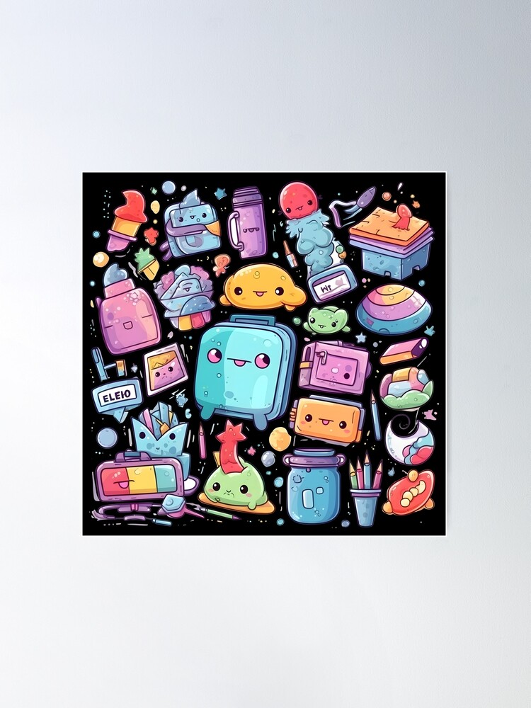 Cute Kawaii School Supplies Poster for Sale by D-For-Digitals