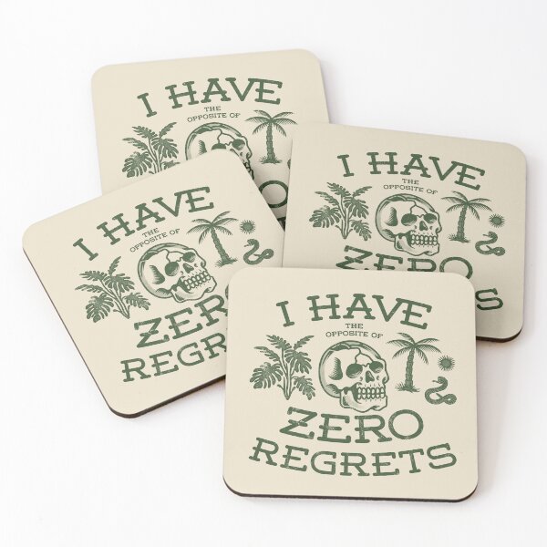 Item preview, Zero regrets! Funny sarcastic meme saying with vintage tattoo skull, snake, sun and plants designed and sold by thedesigngarden.