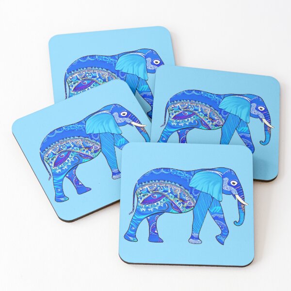 Item preview, Indian Elephant in a Blue Arabesque Pattern designed and sold by Marymarice.