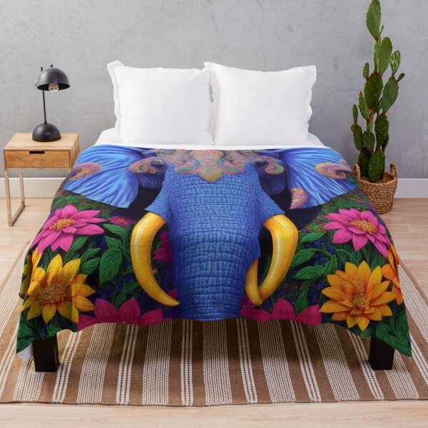 Item preview, Blue Elephant and Flowers DMT Hippie Style designed and sold by Aaron2610.