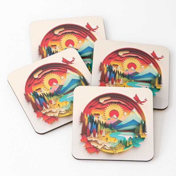 Item preview, beautiful landscape with rivers and mountains, paper cut style designed and sold by artpapercuts.
