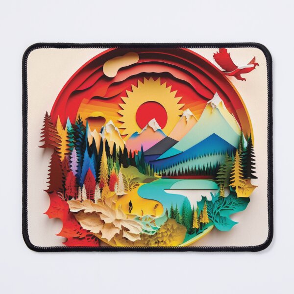 Item preview, beautiful landscape with rivers and mountains, paper cut style designed and sold by artpapercuts.