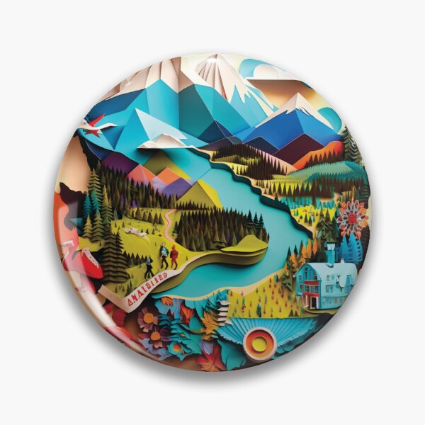 Item preview, swiss landscape with mountains and trail, paper cut style designed and sold by artpapercuts.