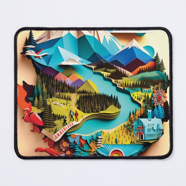 Item preview, swiss landscape with mountains and trail, paper cut style designed and sold by artpapercuts.