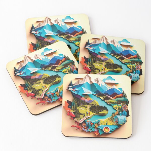 Item preview, swiss landscape with mountains and trail, paper cut style designed and sold by artpapercuts.