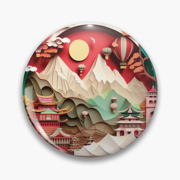 Item preview, beautiful japanese landscape with warm colors, paper cut style designed and sold by artpapercuts.