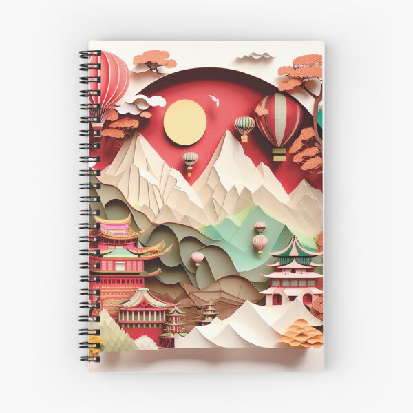 Item preview, beautiful japanese landscape with warm colors, paper cut style designed and sold by artpapercuts.