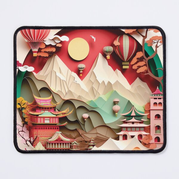 Item preview, beautiful japanese landscape with warm colors, paper cut style designed and sold by artpapercuts.