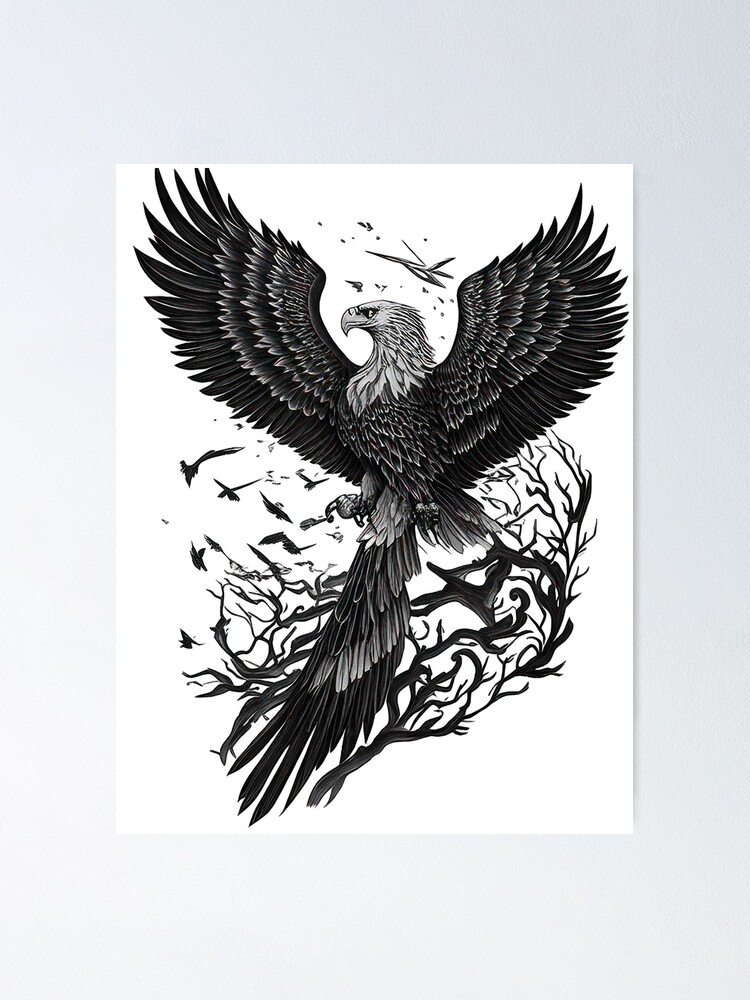 flying eagle and red rose vector tattoo design 35552582 Vector Art at  Vecteezy