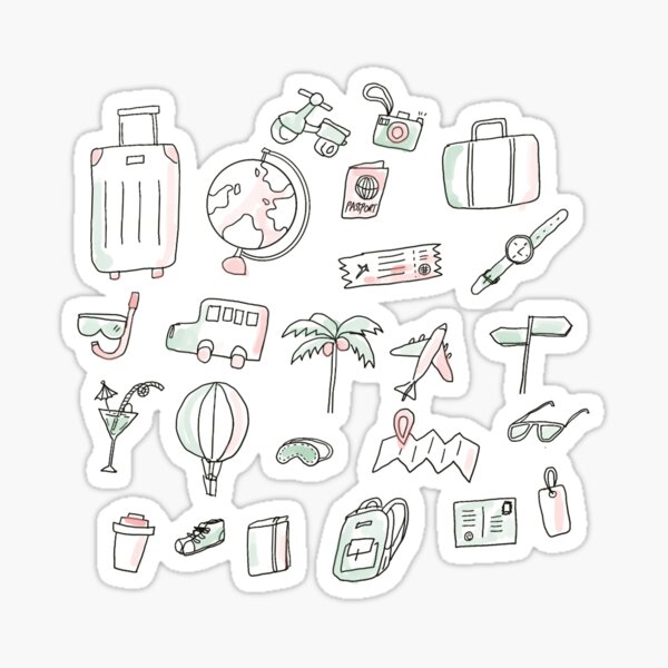 Travel Theme - suitcases, holidays - pale colour version Sticker